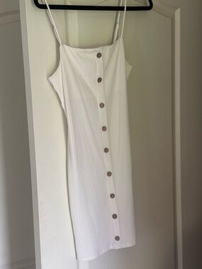 White Ribbed Button-Front Mini Dress